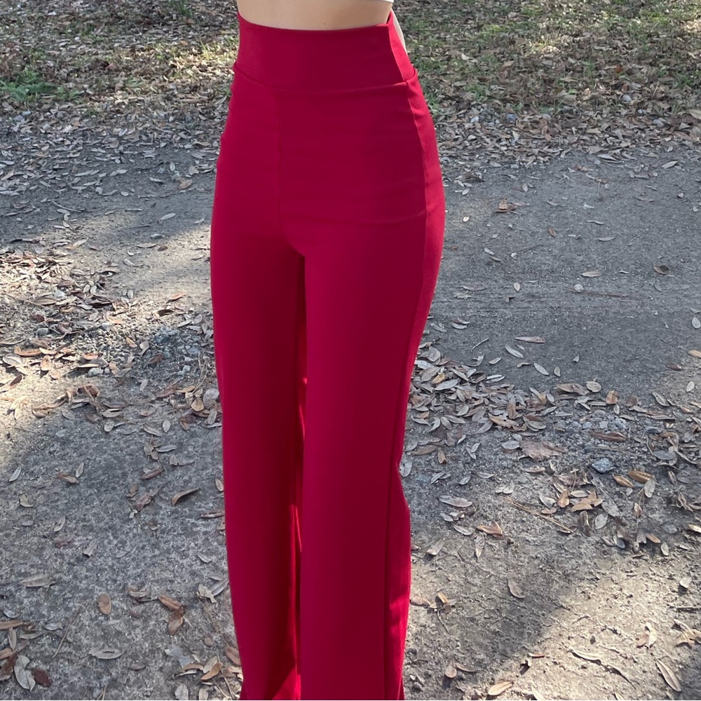 Windsor Red Wide Leg Pants with Smooth Stretch Fit